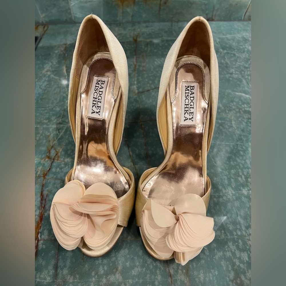 Badgley Mischka Thora Satin Flower Pumps